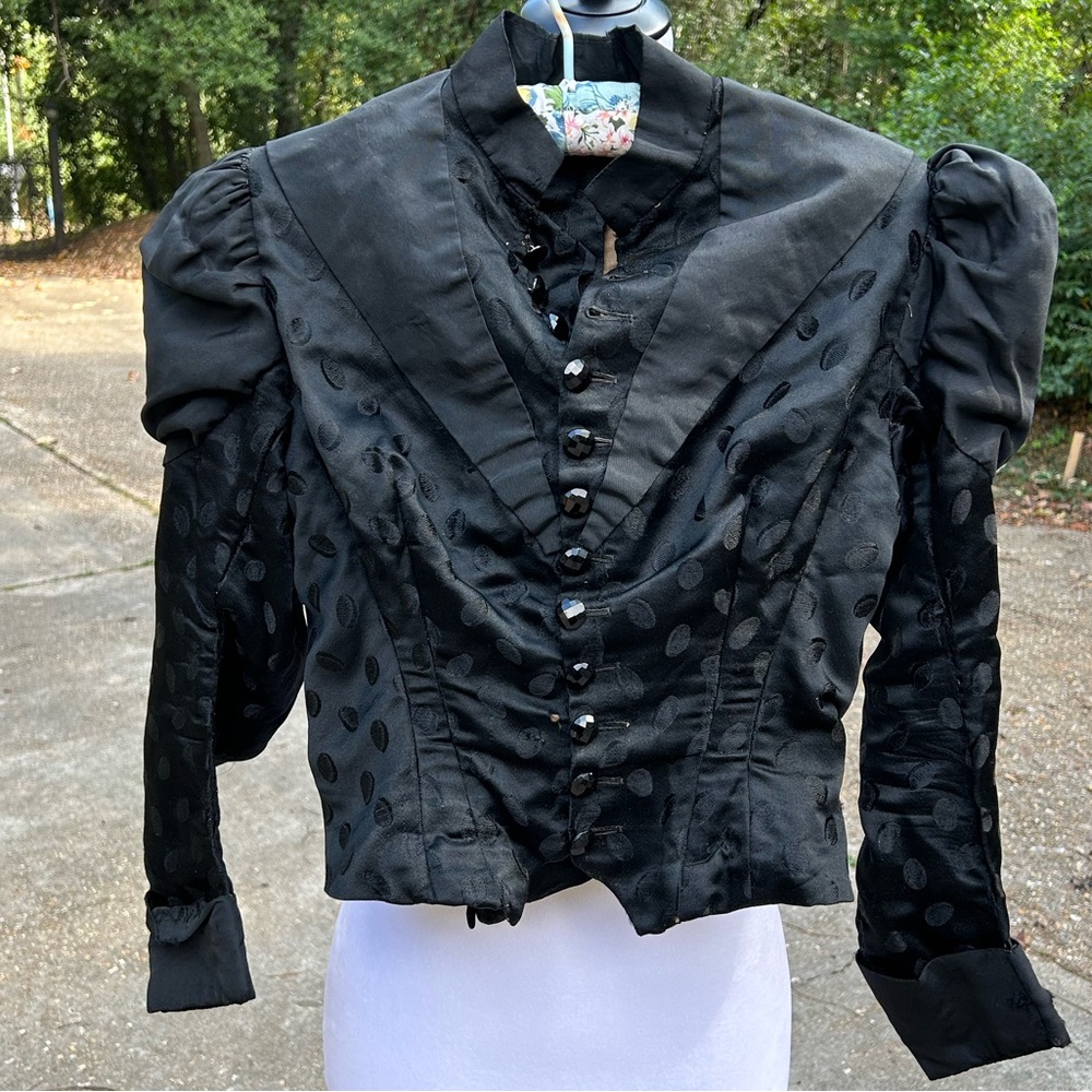 Antique Victorian 1800s Mourning Corset Blouse Bodice Top Black Small